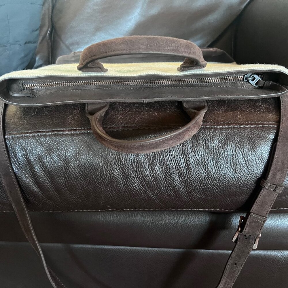 Pendleton Tote Bag * Leather & Wool * Multi-colored Stripes - Picture 10 of 12